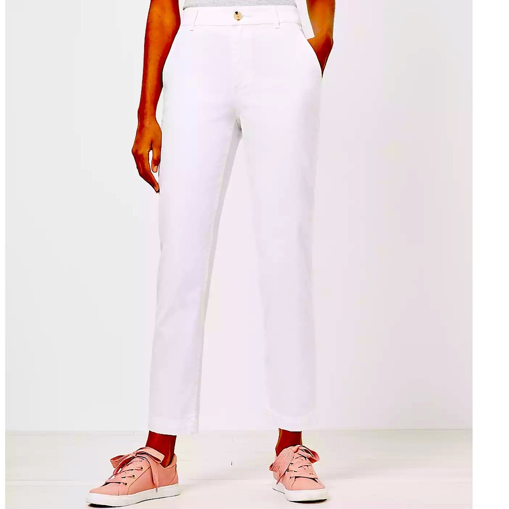 Loft Perfect Straight Pants - Washed Twill- Cropped chinos.  Size 6, White- NWT